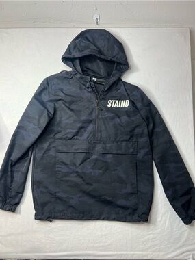 STAIND Black Blue Camo Pullover Windbreaker Anorak Hoodie